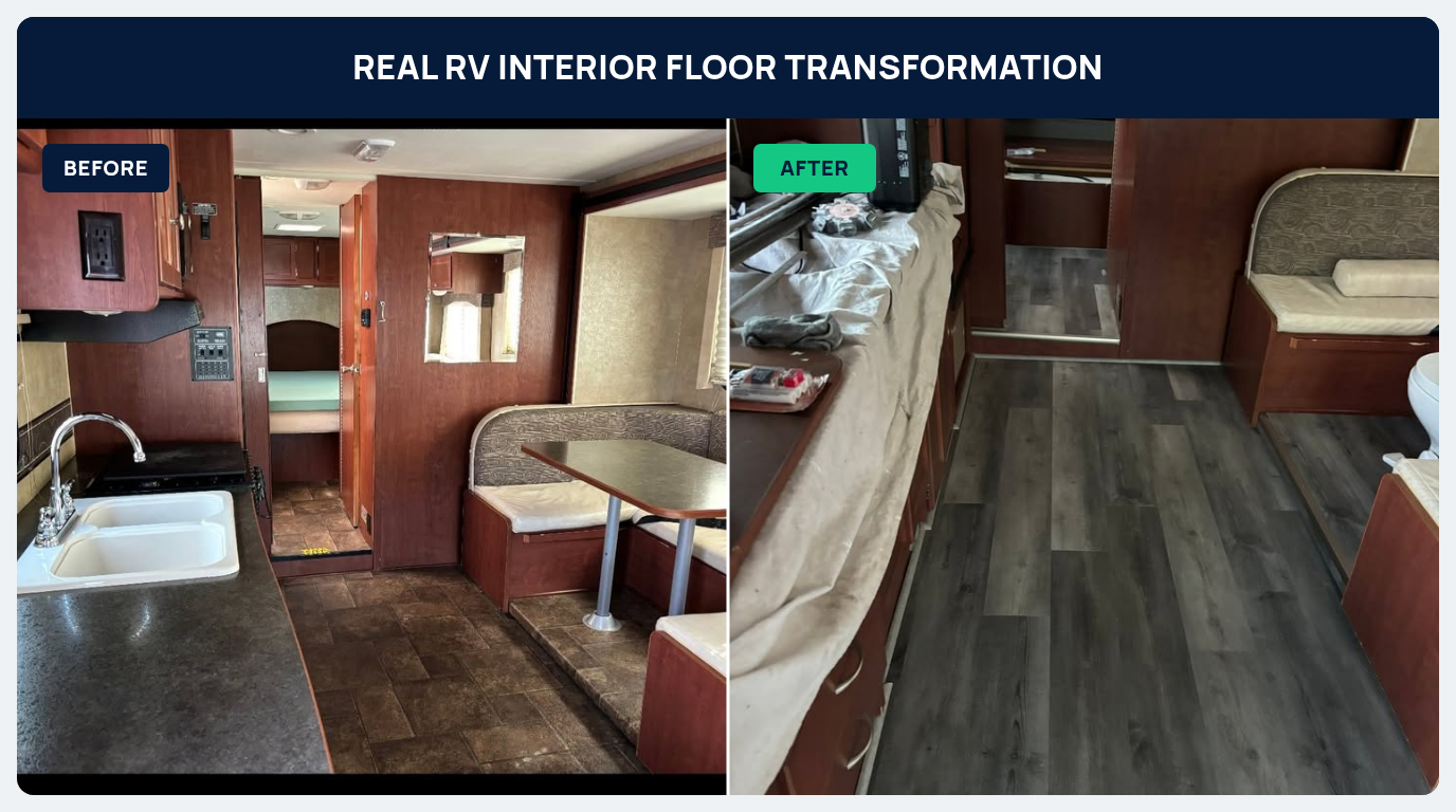 Coastal Care RV Interior Before and After Real Coastal Care Detail RV interior floor transformation before and after